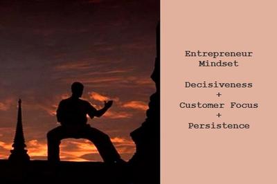 Entrepreneur Mindset = maintaining the proper mindset of being decisive, being customer focused, and making your entrepreneur dreams a reality despite obstacles.